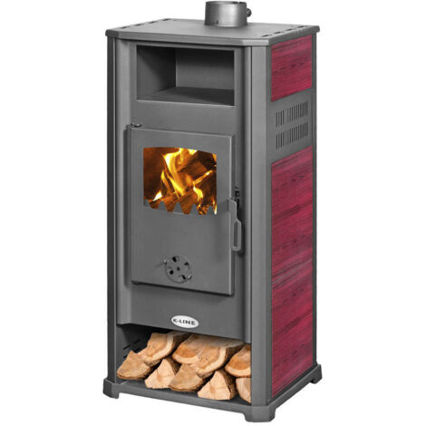 Stufa a legna 9.4 Kw in acciaio 48,5x44xH110 cm antracite e bordeaux