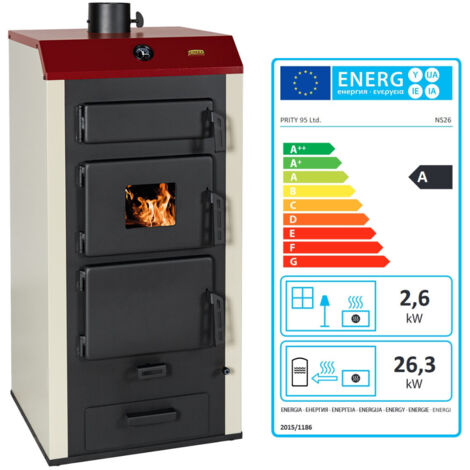 Stufa a Legna con Caldaia Prity NS26 – 28,9 kW – Classe Energetica A – Rivestimento in Acciaio – Riscaldamento fino a 100 m²