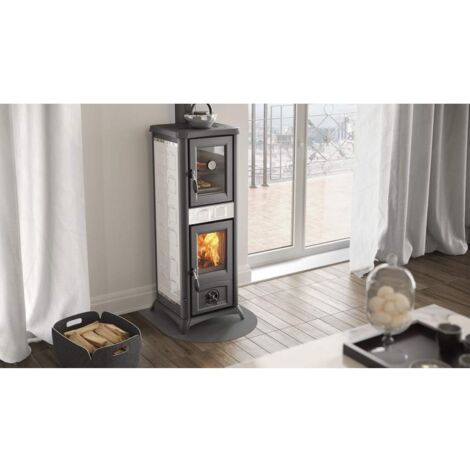 STUFA A LEGNA CON FORNO 7.3 KW """GEMMA FORNO 5.0""" BIANCA