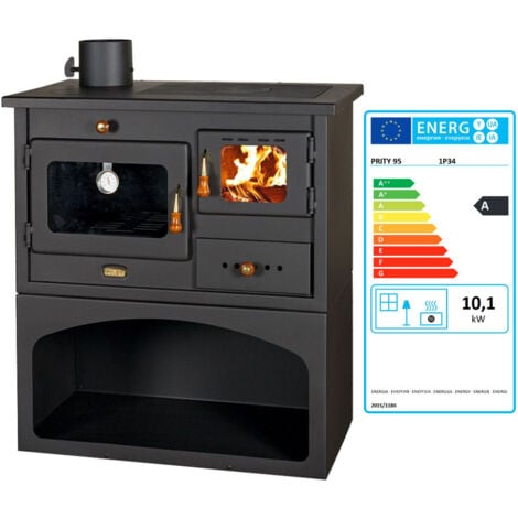 Stufa a legna con forno Prity 1P34 – 10,1 kW, Nero Grafite, Classe A, Piano Cottura in Metallo, Uscita Fumi Laterale Sinistra
