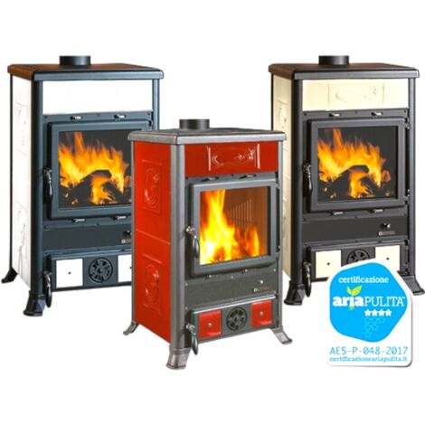 Stufa a legna con rivestimento in maiolica 8,8 kW Rossella R1 Liberty Nordica Extraflame -  Red