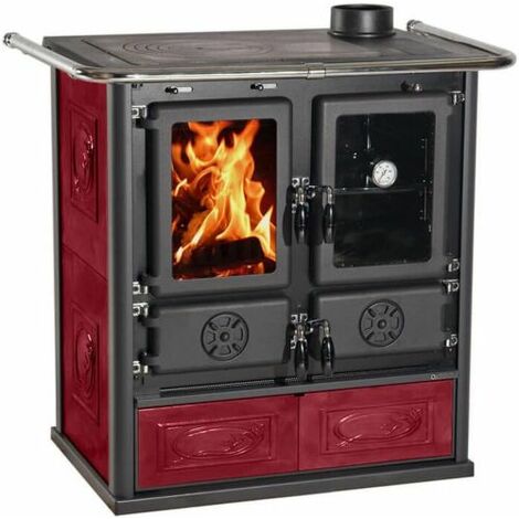 STUFA A LEGNA CUCINA NORDICA 7,2 KW ROSETTA BII BORDEAUX MAIOLICA (38879)