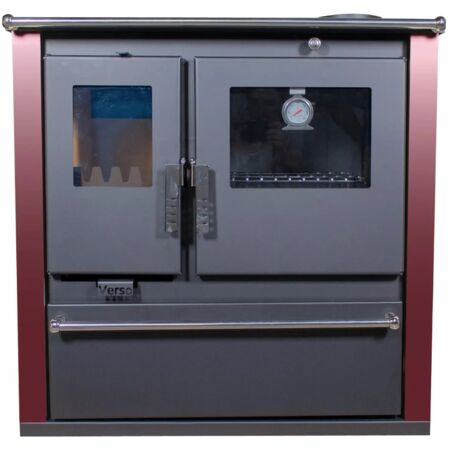 Stufa a Legna da Cucina Verso CS Plus - 7.7 kW con Pannelli Laterali Verniciati Bordò, Design Raffinato e Riscaldamento Efficiente