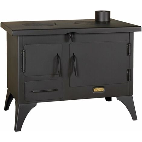 Stufa a legna da giardino da 5 kW per cottura cibi. Dotata di forno, fornello, canna fumaria e con coperchio incluso - black