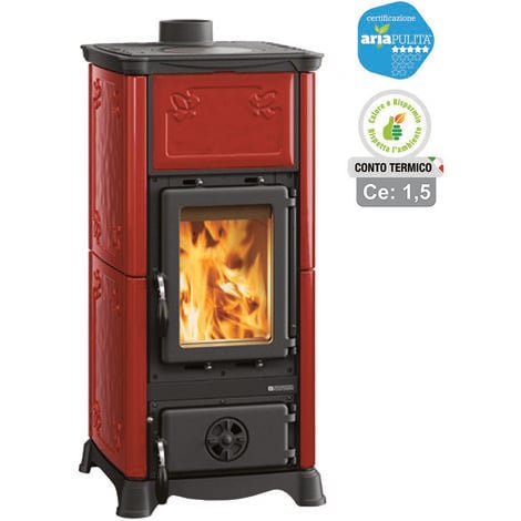 Stufa a legna emiliana 6,5 kw bordeaux (conto termico) - misure cm.45,3x49x95h. - peso kg.140