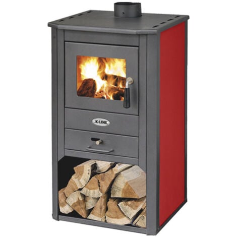 Stufa a legna "Kursal" 9 kW in acciaio verniciato caminetto h 93 cm -Nero