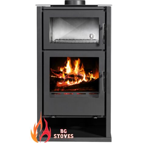 Stufa a Legna Orion – 7 kW – Classe Energetica A – Design Curvo a 3 Vetrate – Rivestimento in Acciaio – Uscita Fumi Ø150 mm