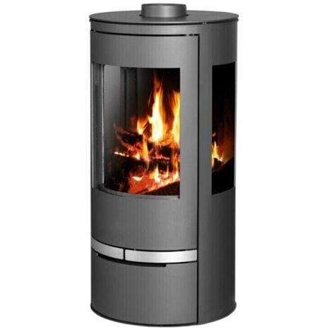 Stufa a Legna Orion Vision – 7 kW – Classe Energetica A – Design Curvo a 3 Vetrate – Rivestimento in Acciaio – Uscita Fumi Ø150 mm