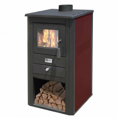 Stufa a legna Pallade in acciaio da 10,7 kW con pannelli -Rosso
