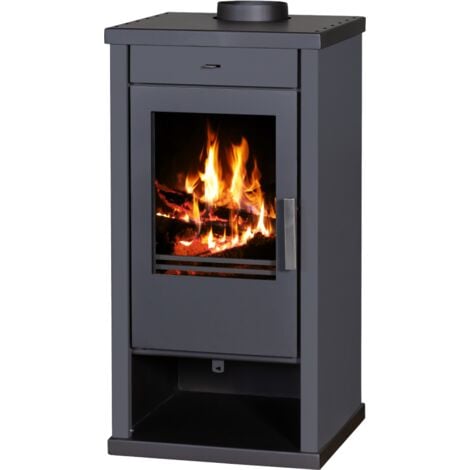 Stufa a Legna V05 Vanessa– 9 kW con Pannelli Laterali Verniciati Neri e Ampia Finestra Frontale