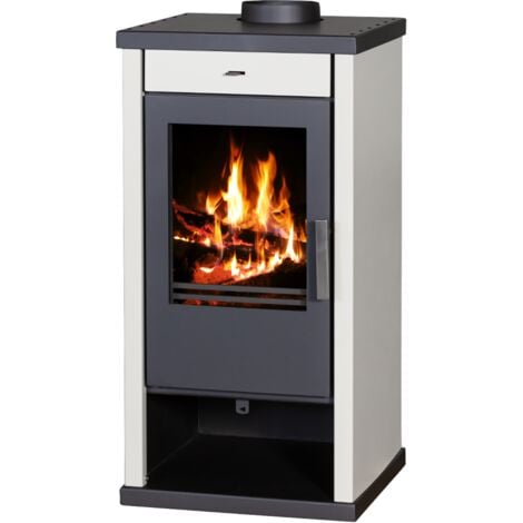 Stufa a Legna Vanessa Lux – 9 kW con Pannelli Laterali Verniciati Color Avorio e Design Elegante
