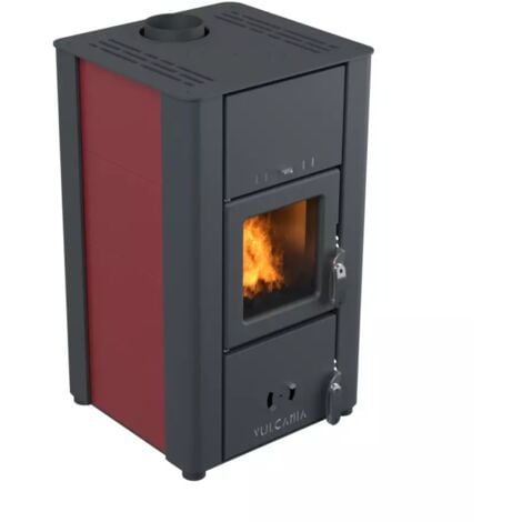 stufa a legna ventilata vulcania "v-steel" bordeaux 6,7 kw