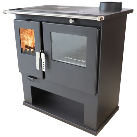 Stufa a Legna Verso CS - 7,7 kW  Piastra Superiore in Metallo e Forno in Acciaio Inox, Riscaldamento Efficiente