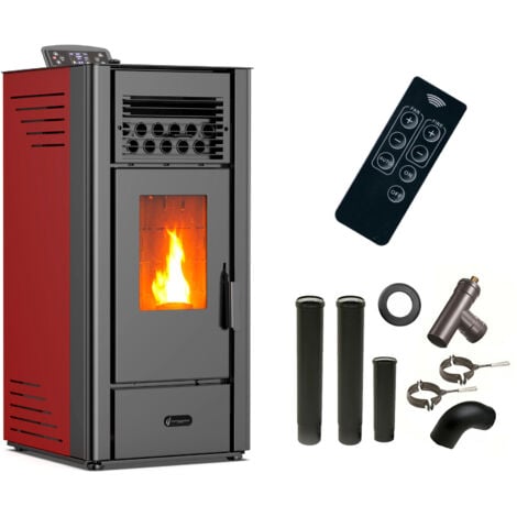 Stufa a pellet ad aria Anita da 10 kW Sannover bordeaux + Kit di raccordo per fumista
