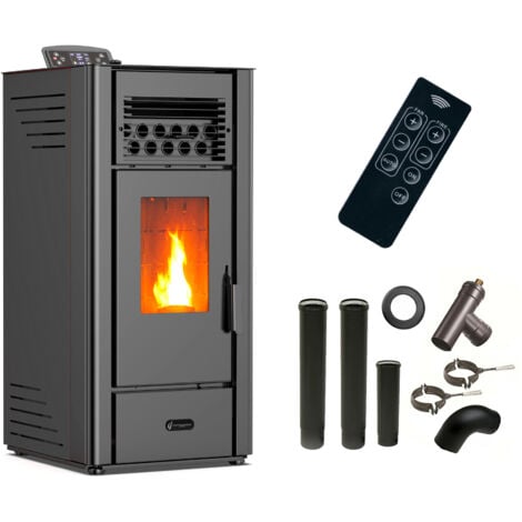 Stufa a pellet ad aria Anita da 10 kW Sannover nera + Kit di raccordo per fumista