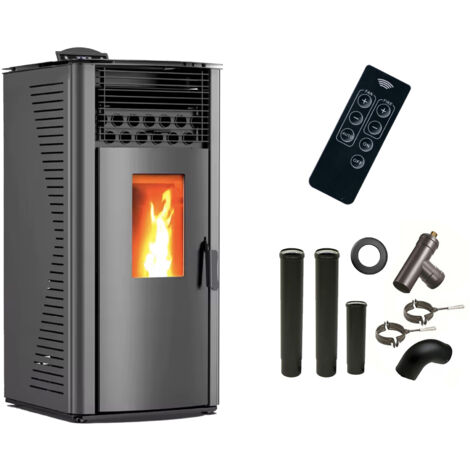 Stufa a pellet ad aria Anita da 12 kW Sannover Nera + Kit di raccordo per fumista