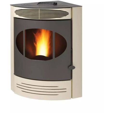 stufa a pellet angolare ventilata caris "gemma" avorio 10,5 kw