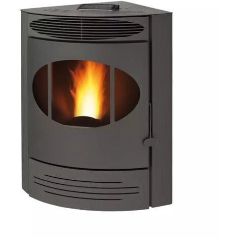stufa a pellet angolare ventilata caris "gemma" grigio 10,5 kw