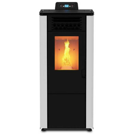 Stufa a Pellet FOCO Bianco - Basic Steel 12 - Classe Energetica A+ - Stile Minimale - Ventilazione Frontale