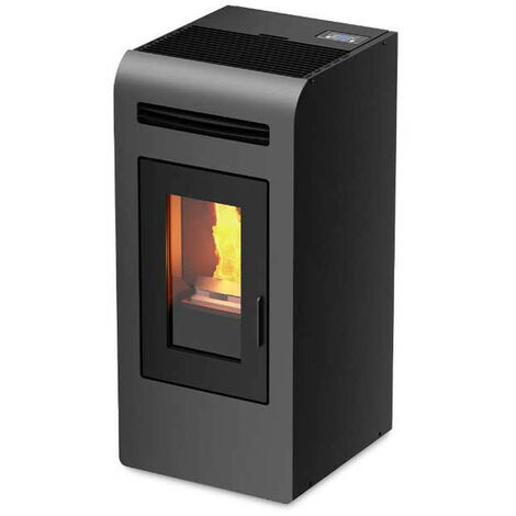 Stufa a Pellet FOCO Grigio - Mod. Cayenne 12 - Classe Energetica A+ - Cassetto Cenere Spazioso e Rimovibile
