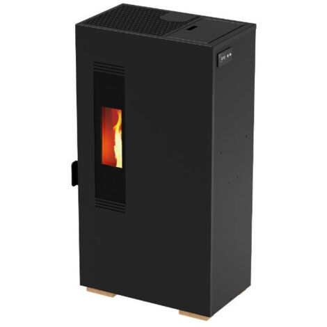 Stufa a Pellet FOCO Nero Con Telecomando - Mini 5.S - Vetro Frontale - Classe Energetica A+ - Stile Minimale - Dim. compatta