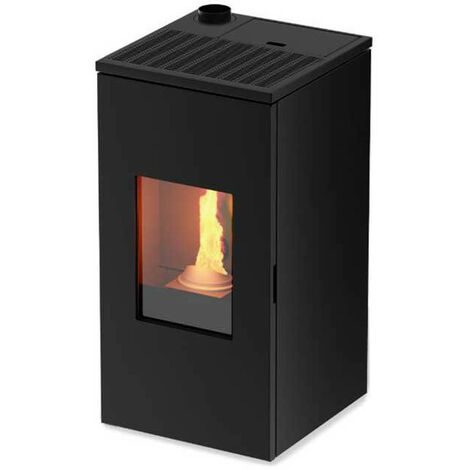 Stufa a Pellet FOCO Nero - Modello FUTURA 9 - Ad Alta Efficienza - Classe Energetica A++ - Stile Moderno - Dimensione Compatta
