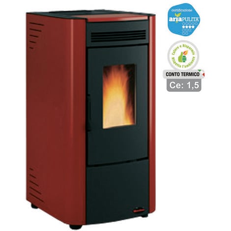 Stufa a pellet ketty evo 2.0 6,5 kw bordeaux (conto termico) - misure cm.45,6x47,9x88,4h. - peso kg.77
