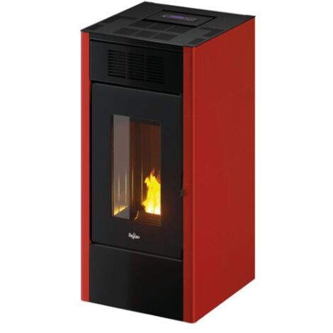 Stufa a pellet Pegaso Saba 14 rivestimento in metallo verniciato rosso 14 kw per 336 m  ventilazione frontale a 5 velocita'