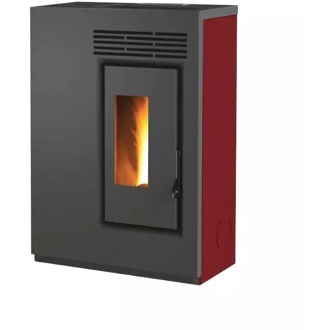 stufa a pellet slim ventilata caris "fiore" bordeaux 5,0 kw - staffa a muro inclusa