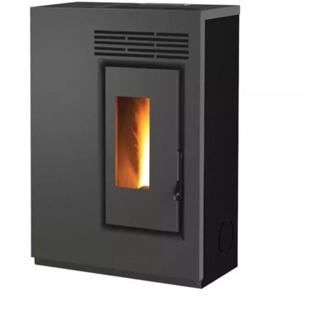 stufa a pellet slim ventilata caris "fiore" nero 5,0 kw - staffa a muro inclusa