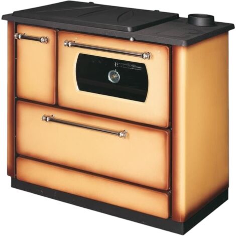 Stufa cucina riscaldamento a legna con forno struttura in acciaio 9,06 kW Popular -  Beige