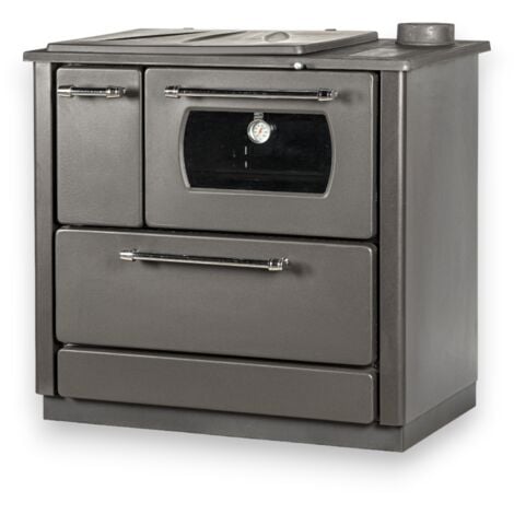 Stufa cucina riscaldamento a legna con forno struttura in acciaio 9,06 kW Popular -  Black