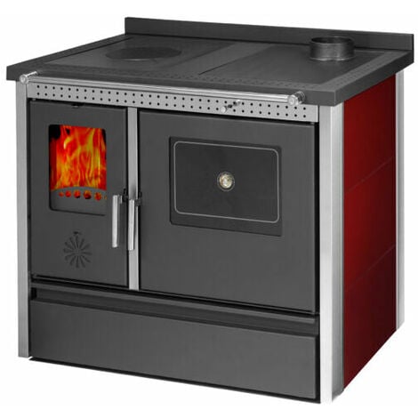 Stufa Cucina riscaldamento a Legna piano cottura in ghisa con Forno Struttura in acciaio Exclusive Inox