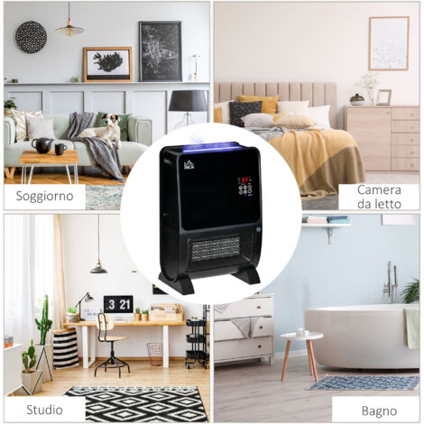 Stufa Elettrica 2 in 1 con Umidificatore, Luce LED a 3 Colori e Ultravioletti, Timer e Telecomando, 33x21x49.5cm, Nero