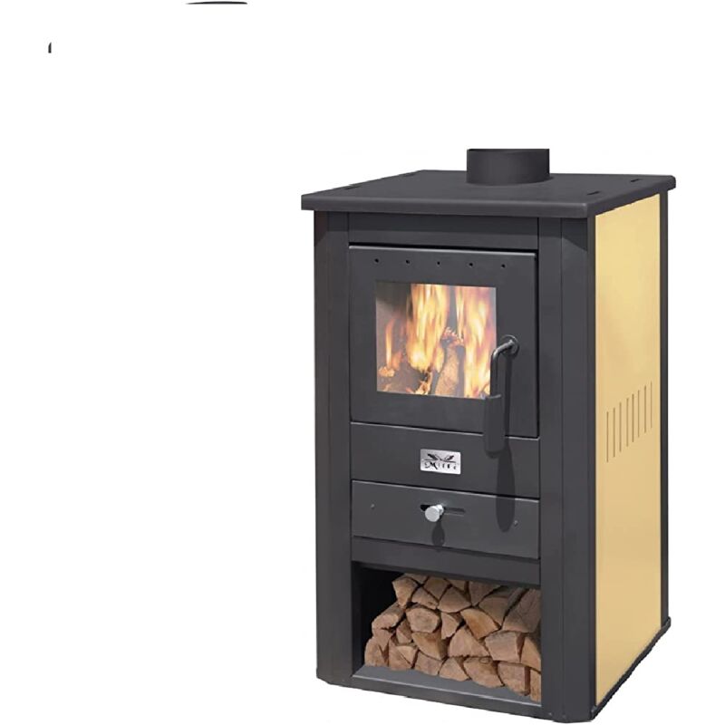 Stufa a legna modello 'pallade' 13kw colore nero e avorio in acciaio con sportello a ventilazione anti appannamento