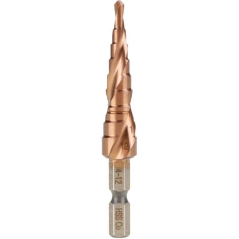 Stufenbohrer - 1 Stück Sechskantgriff Spiralnut Stufenkegel Kobaltstahl Lochschneider (4-12mm)
