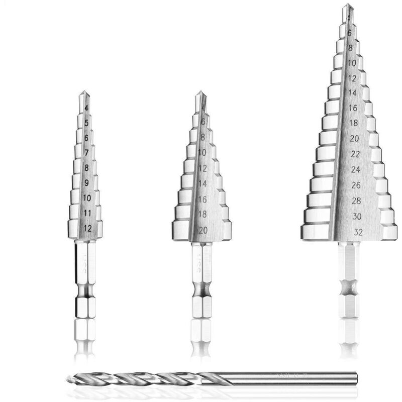 Image of Stufenbohrer, 4 dreieckige Kegelbohrer 4-12/20/32 mm mit titanbeschichtetem Schraubendreher