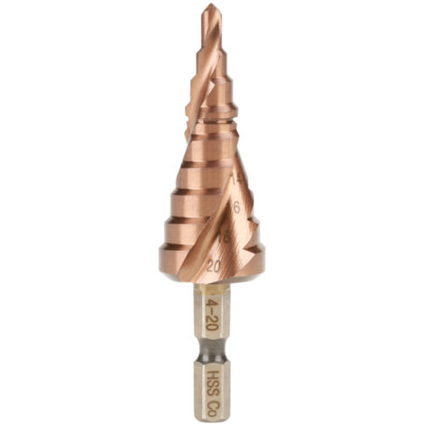 Stufenkegelbohrer aus Kobalt-Schnellarbeitsstahl, Spiralnut und Sechskantschaft (4-20 mm)