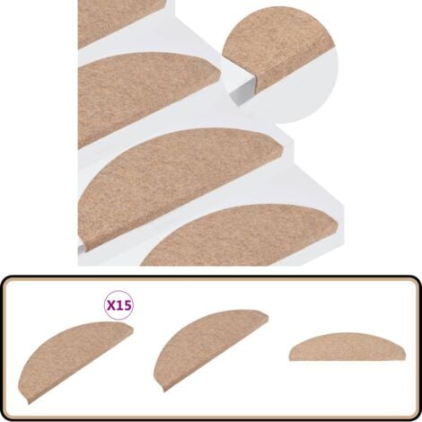 Stufenmatten Selbstklebend 15 Stk. 65x22,5x3,5 cm Beige - Stufenmatte - Treppenmatte - Treppenläufer - Rutschfest - Beige