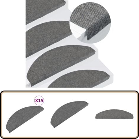 Stufenmatten Selbstklebend 15 Stk. 65x22,5x3,5 cm Grau - Stufenmatte - Treppenmatte - Rutschfest - Teppich - Haustierfreundlich