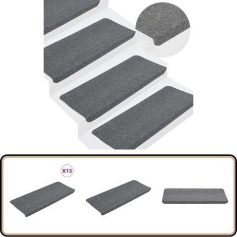 Stufenmatten Selbstklebend 15 Stk. 65x24,5x3,5 cm Grau - Treppenmatten - Stufenmatte - Treppenschutz - Rutschfest - Teppich