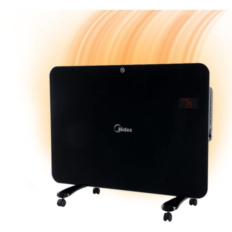 Stufetta Elettrica Portatile Midea NDK15-15MRE con Termoconvettore Vetro da 1500W, Impermeabile IPX4, a Parete o su Rotelle, con Termostato e Timer 24h, Design Nero