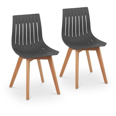 FROMM & STARCK Stuhl 2er Set bis 150 kg Lehnstuhl Kunststoff Holzbeine Buche grau Designstuhl