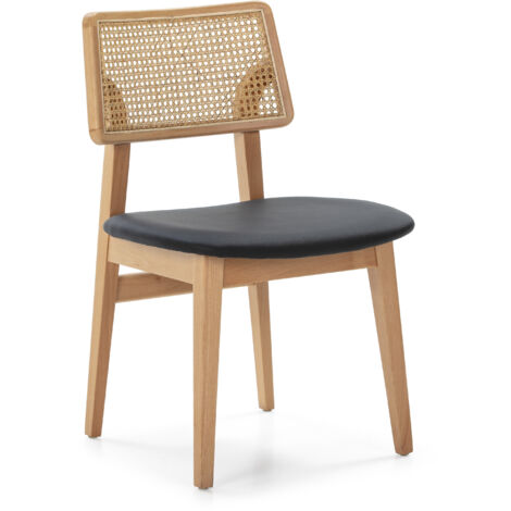 Stuhl 52x54x80 Naturholz/Leder XH23B Schwarz/Natural Rattan Promotions/Möbel für alle Stile, um zu Hause eine Note zu verleihen