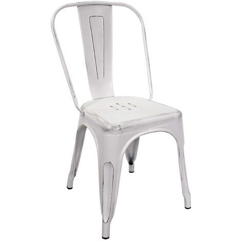 Stuhl aus antikweißem Eisen New Bristol cm51x43h84