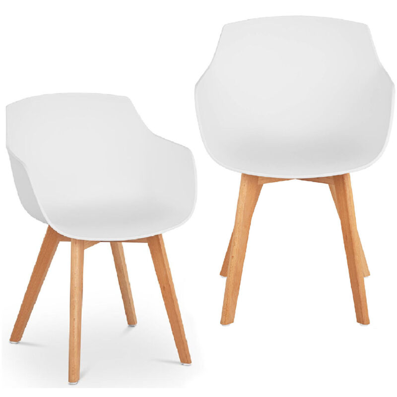 Fromm & Starck Fromm&starck - Stuhl 2er Set Lehnstuhl Weiß Kunststoff Holzbeine Buche Bis 150 Kg Designstuhl