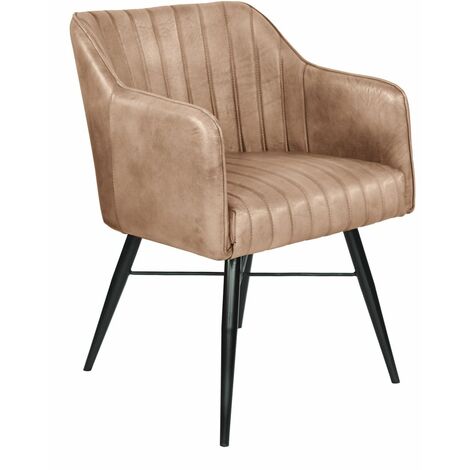 MASSIVMOEBEL24 Stuhl Echtleder 54x68x78 beige IRON LABEL 12