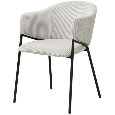 Stuhl für Esszimmer IMANY – Hellgrauer Cord-Samt – Armlehnen – Schwarze Metallbeine – Design-/Industriestil