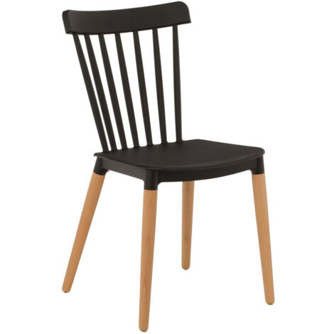 Stuhl im skandinavischen Stil mit Stangen Modell POP - Schale aus schwarzem Kunstharz und Beinen aus Naturholz