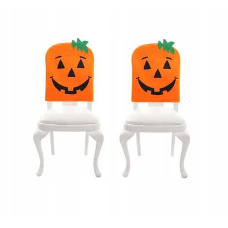 STUHLHÜLLEN Halloween Husse 2er Set für Sessel mit Kürbis Rückenlehne